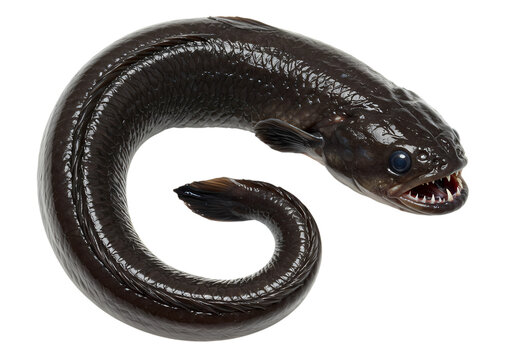 Closeup of a Black Hagfish Curled on a White Background isolated on transparent background
