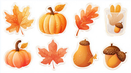 Autumn leaves pumpkins acorns with transparent background