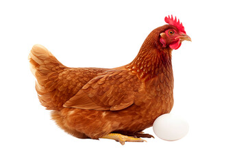 Rhode Island Red Hen and Freshly Laid Egg isolated on transparent background