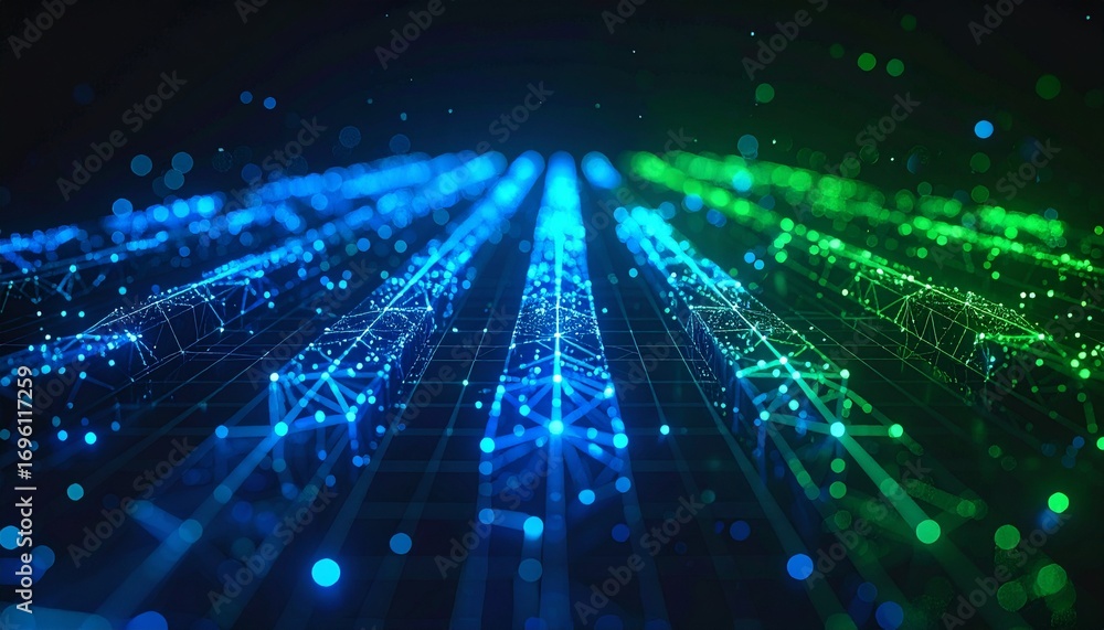 Poster an abstract representation of a technology network connection or digital data stream