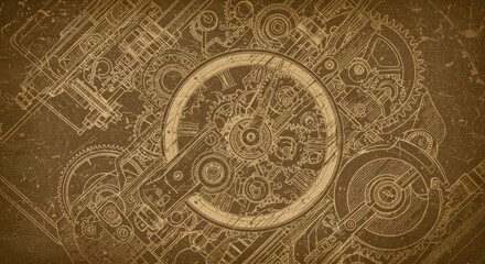 Detailed mechanical design, intricate gears and cogs