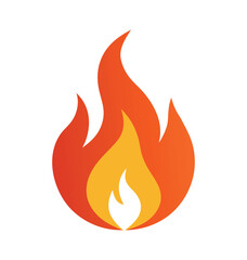 A vibrant vector fire icon of a hot burning flame illustration with a yellow and orange blaze design