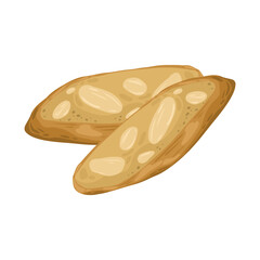 A hand-drawn vector illustration of  isolated elements golden cantuccini. These classic Italian almond biscuits are depicted with a rustic, baked texture