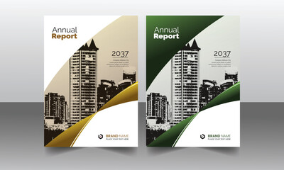 Modern Annual Report Cover Design Template Green and Golden Color