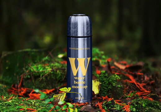 Thermos Bottle in Forest Mockup
