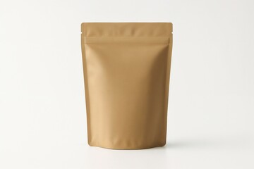 Brown Packaging Pouch Mockup: A close-up shot of a sleek brown pouch, perfect for showcasing branding. The image is crisp and clean, the pouch positioned centrally against a plain backdrop.