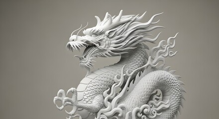 Detailed White Dragon Sculpture on a Neutral Backdrop