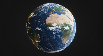 Earth Globe Floating in Space with City Lights and Cloud Formations