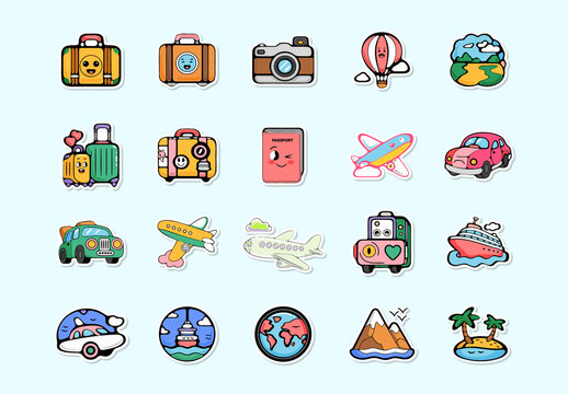 Cute Cartoon Travel Stickers Set