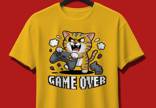 Funny Gamer Cat Tshirt Design Vector Illustration