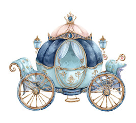 watercolor clipart Cute princess carriage on white background