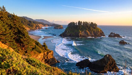 Coastal landscape at sunset