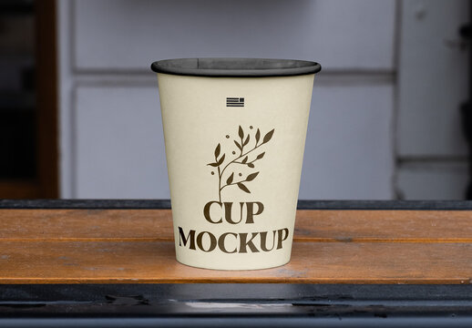 Paper Cup on Railing Mockup
