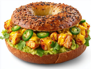 Everything bagel with chicken, cheese, jalapeño and guacamole filling