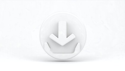 A glossy, 3D-rendered white icon of a downward arrow inside a circle. The icon sits centered against a soft, textured white background, offering a minimalistic aesthetic.