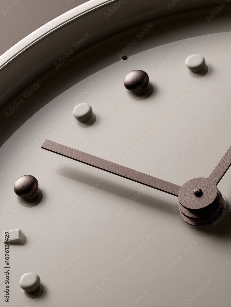 Poster elegant clock design showcasing minimalist features with unique time markers in soft tones