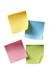 Fototapeta premium Four colorful sticky notes, various shades, slightly angled and overlapping, with curled edges