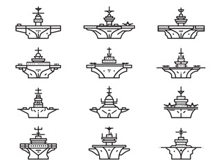 Aircraft carrier line art icon set