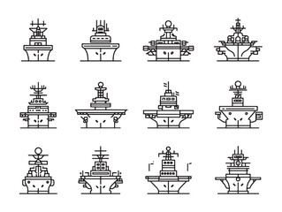 Aircraft carrier line art icon set
