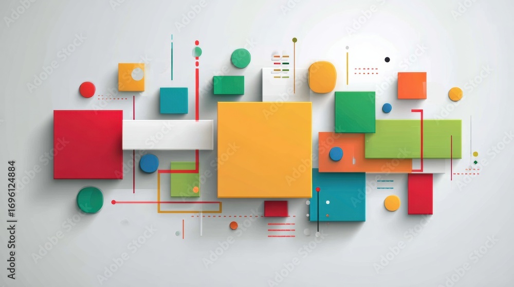 Poster colorful geometric shapes arranged on a light background showcasing design and creativity in an abst