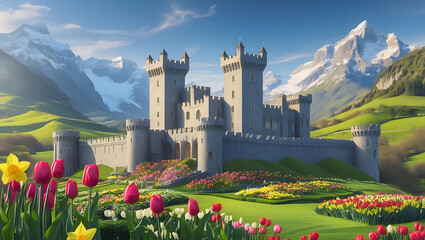 Majestic castle with mountains