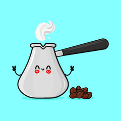 Cute cartoon coffee pot with coffee beans.