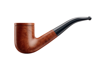 Detailed view of a smoking pipe.  Wooden bowl and stem, dark colored mouthpiece.  Smooth curves.  High quality rendering