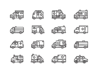 Ambulance line art icon set