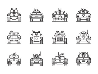 Armored vehicle line art icon set