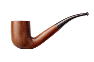 Wooden smoking pipe, smooth curves, dark background