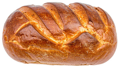 loaf of bread in dark brown color isolated on white