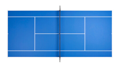 top view of blue tennis court with white line isolated on white