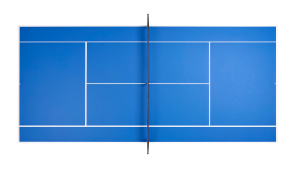 top view of blue tennis court with white line isolated on white