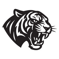 black icon of an aggressive tiger's head. Vector