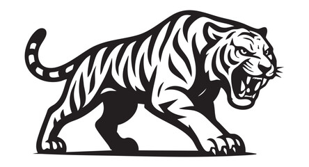 Obraz premium Stylized black-and-white silhouette of a tiger in an attacking pose. 
