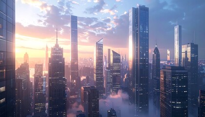 Futuristic city skyline at sunrise (2)