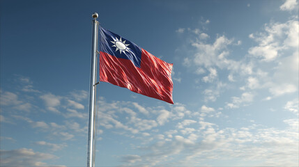 Taiwan flag waving high against a blue sky patriotic symbol of taiwanese