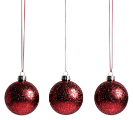 Obraz premium PNG A four cute christmas pattern glitter red baubles hanging down ornaments accessories decorations.