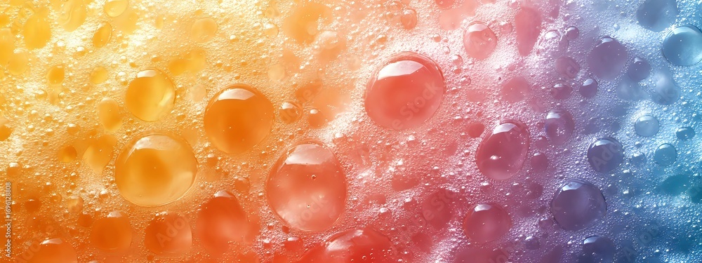 Poster colorful macro photography of water drops with rainbow gradient background from orange to blue creat