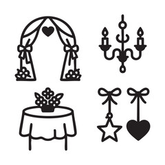 vector outline icons for wedding decorations