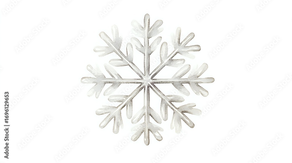 Poster white snowflake with delicate crystalline pattern and soft shadows on isolated background, winter ho