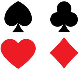 Vector Set of playing card suits including diamond, spade, heart and club with bonus icon like joker, dice and casino chips. Perfect for card games, casino UI and gambling themes.D 03