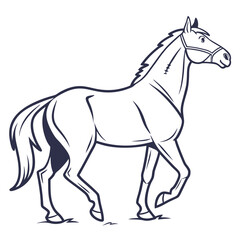 Line art illustration of a majestic horse walking gracefully
