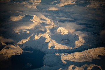 Snowy mountain landscape in Lofoten Islands, Norway
