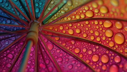Colorful umbrella with water droplets