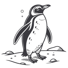 Naklejka premium Adorable Monochrome Penguin Standing on a Sandy Shoreline