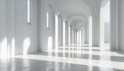 Obraz premium Minimalist Corridor With High White Walls And Natural Light
