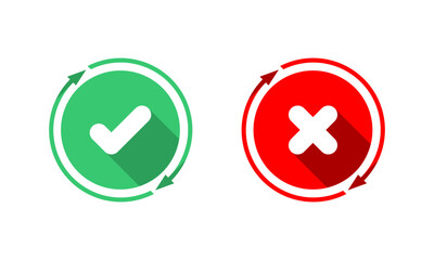 Obraz premium Check mark with wrong sign in arrow circle icon flat vector design