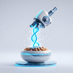 Futuristic DNA Analysis: Advanced Technology Examining Nutritious Food.