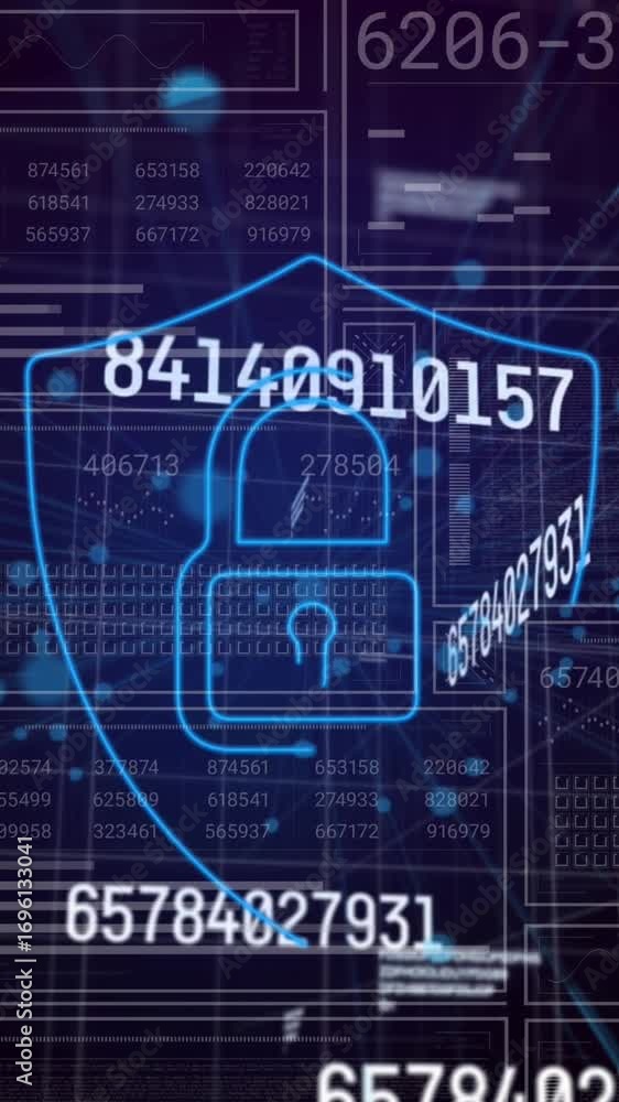 Aufkleber animation of lock and shield with changing numbers over hud interface screens